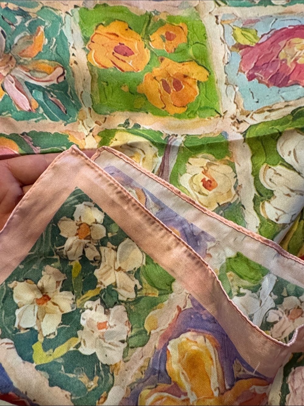 24x24” Multicolor Floral Patchwork Decorative Panel - Pink Border